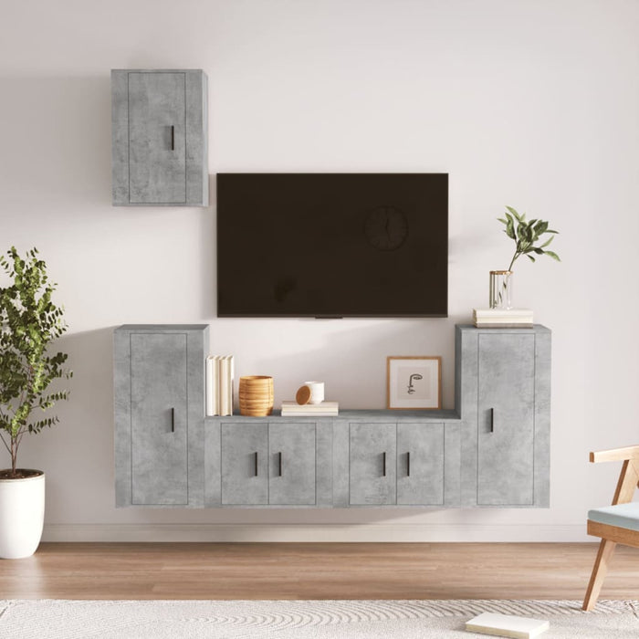Set dulap TV, 5 piese, gri beton, lemn prelucrat WALTI