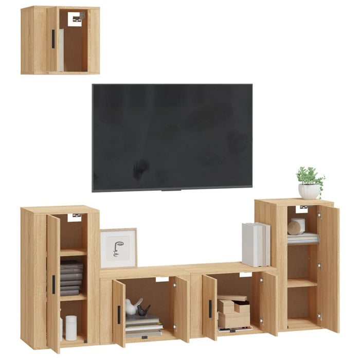 Set dulap TV, 5 piese, stejar sonoma, lemn prelucrat WALTI