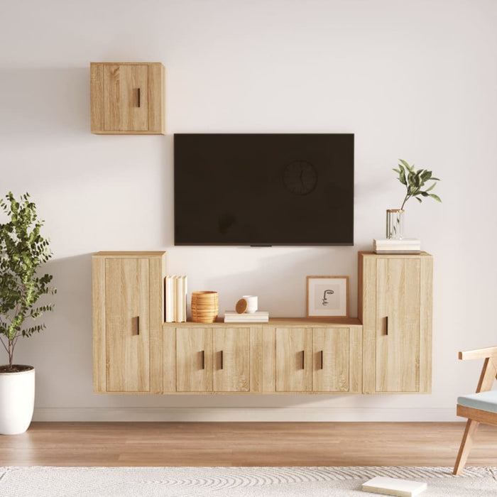 Set dulap TV, 5 piese, stejar sonoma, lemn prelucrat WALTI