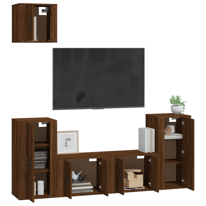 Set dulapuri TV, 5 piese, stejar maro, lemn prelucrat WALTI