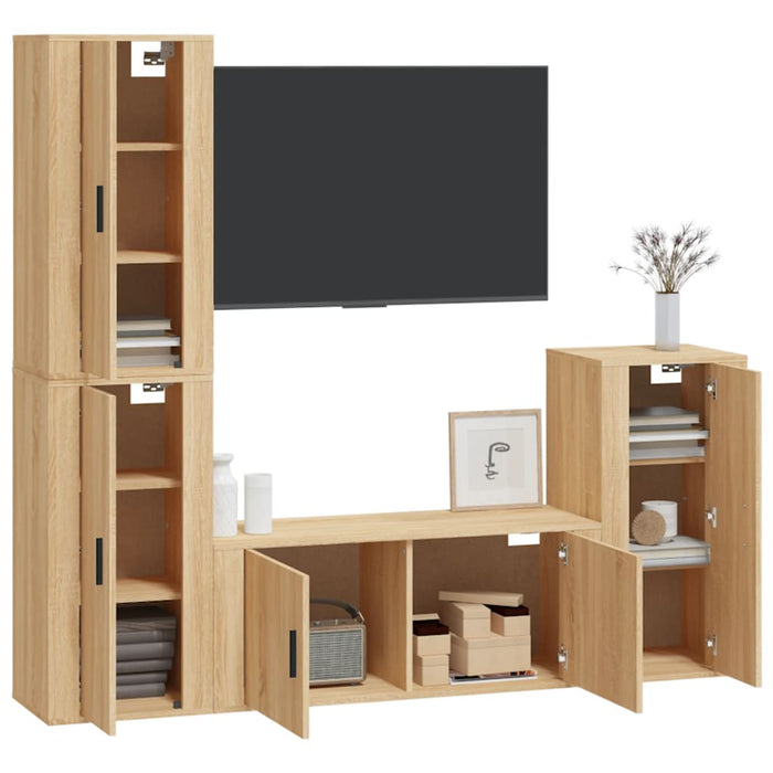 Set dulap TV, 4 piese, stejar sonoma, lemn prelucrat WALTI