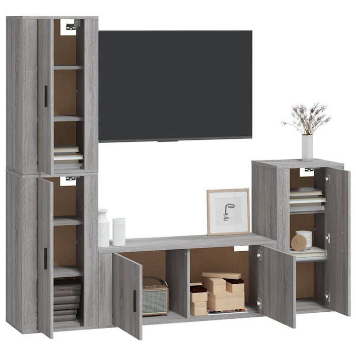 Set dulapuri TV, 4 piese, gri sonoma, lemn prelucrat WALTI