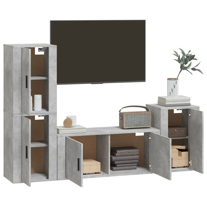 Set dulap TV, 4 piese, gri beton, lemn prelucrat - WALTI WALTI