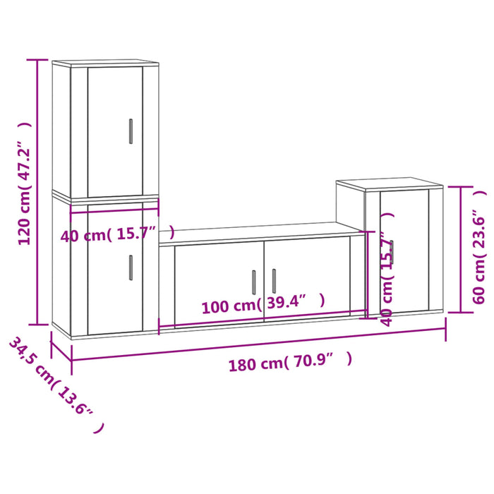 Set dulap TV, 4 piese, gri beton, lemn prelucrat - WALTI WALTI