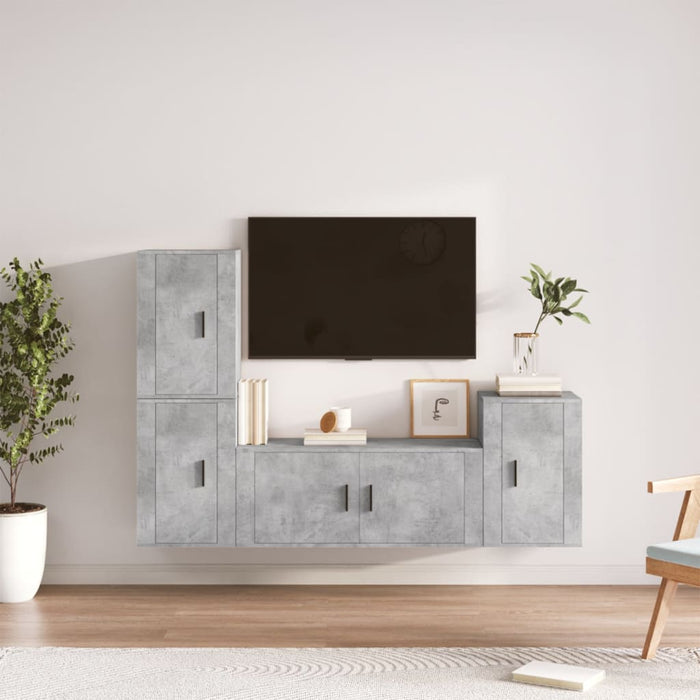 Set dulap TV, 4 piese, gri beton, lemn prelucrat - WALTI WALTI