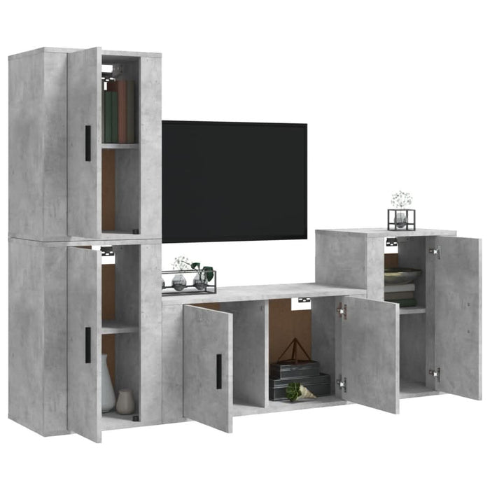 Set dulap TV, 4 piese, gri beton, lemn prelucrat - WALTI WALTI