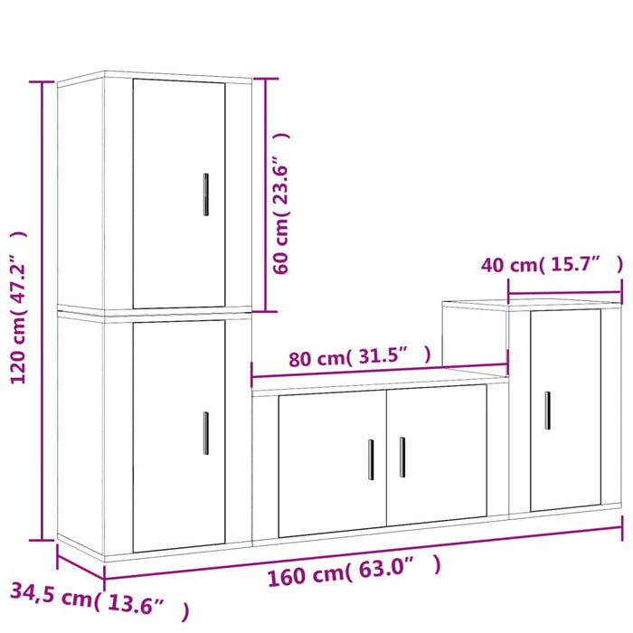 Set dulap TV, 4 piese, gri beton, lemn prelucrat - WALTI WALTI