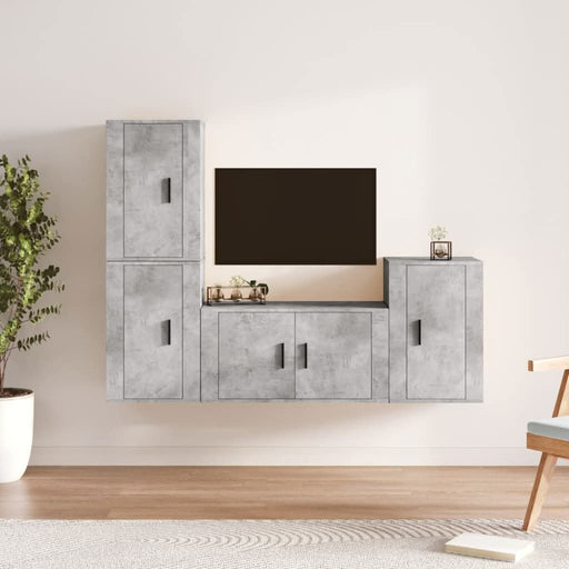 Set dulap TV, 4 piese, gri beton, lemn prelucrat - WALTI WALTI
