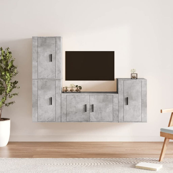 Set dulap TV, 4 piese, gri beton, lemn prelucrat - WALTI WALTI