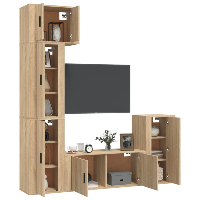 Set dulap TV, 5 piese, stejar sonoma, lemn prelucrat WALTI