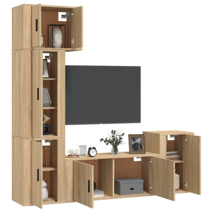 Set dulap TV, 5 piese, stejar sonoma, lemn prelucrat WALTI
