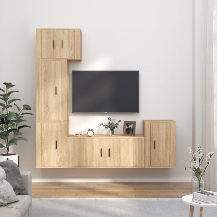 Set dulap TV, 5 piese, stejar sonoma, lemn prelucrat WALTI