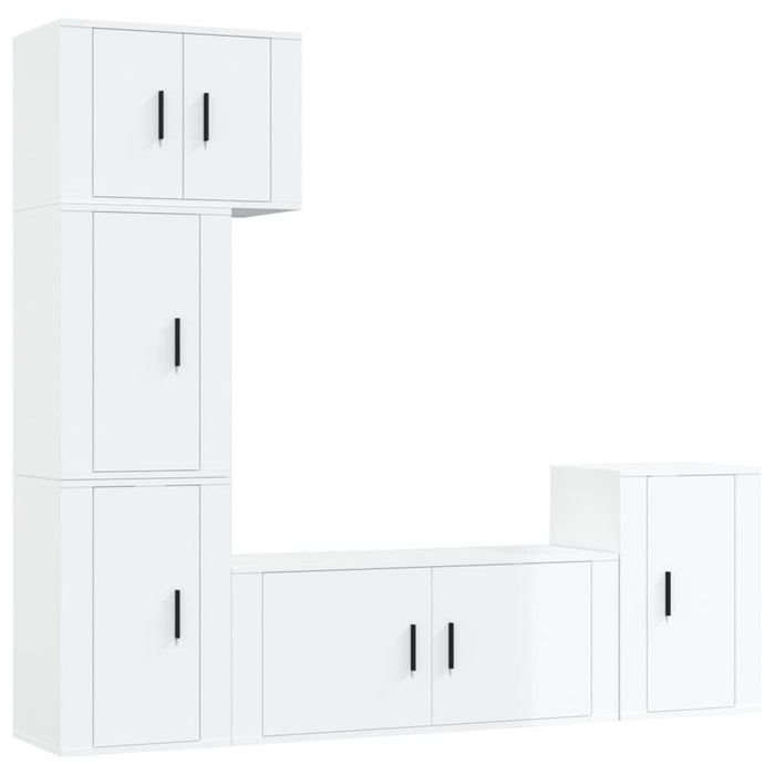 Set dulap TV, 5 piese, alb extralucios, lemn prelucrat WALTI
