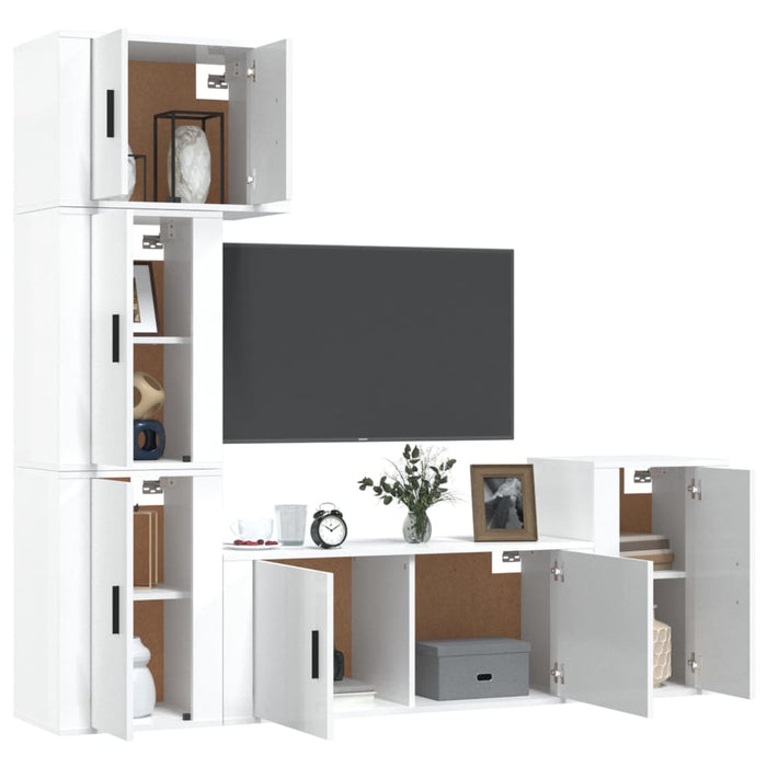 Set dulap TV, 5 piese, alb extralucios, lemn prelucrat WALTI
