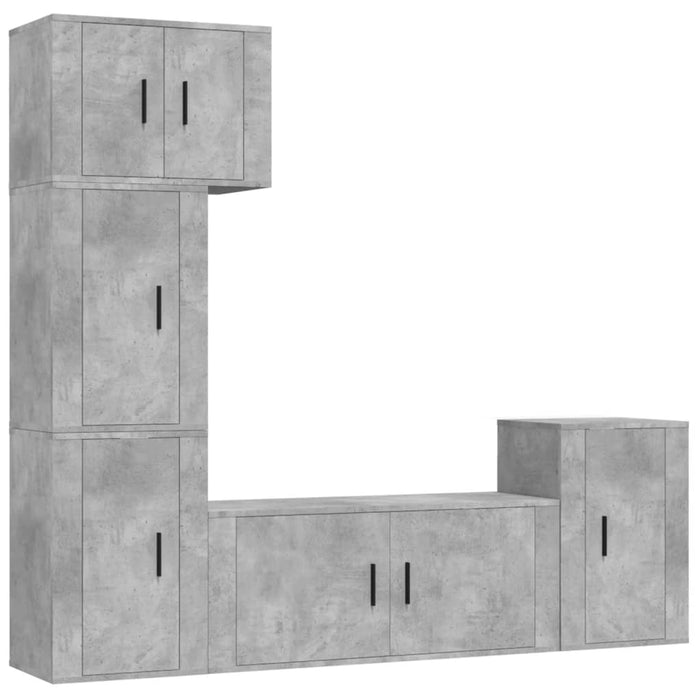Set dulap TV, 5 piese, gri beton, lemn prelucrat WALTI