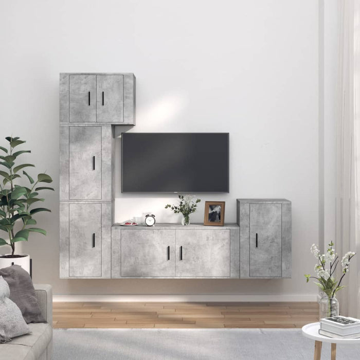 Set dulap TV, 5 piese, gri beton, lemn prelucrat WALTI