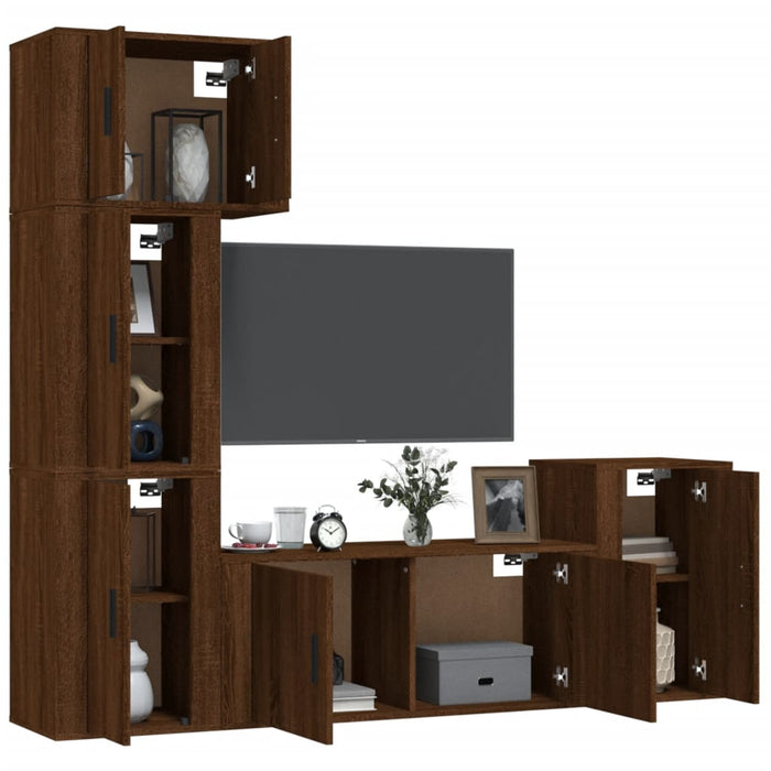 Set dulapuri TV, 5 piese, stejar maro, lemn prelucrat WALTI