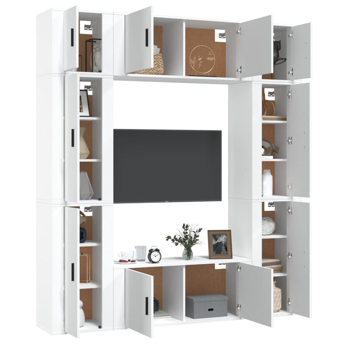 Set dulap TV, 8 piese, alb, lemn prelucrat - WALTI WALTI