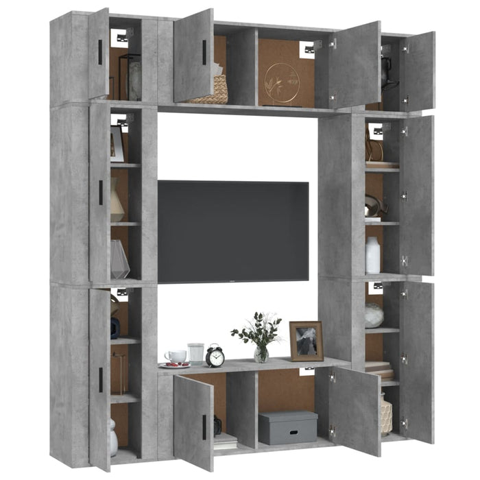 Set dulap TV, 8 piese, gri beton, lemn prelucrat WALTI