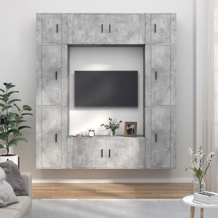 Set dulap TV, 8 piese, gri beton, lemn prelucrat WALTI