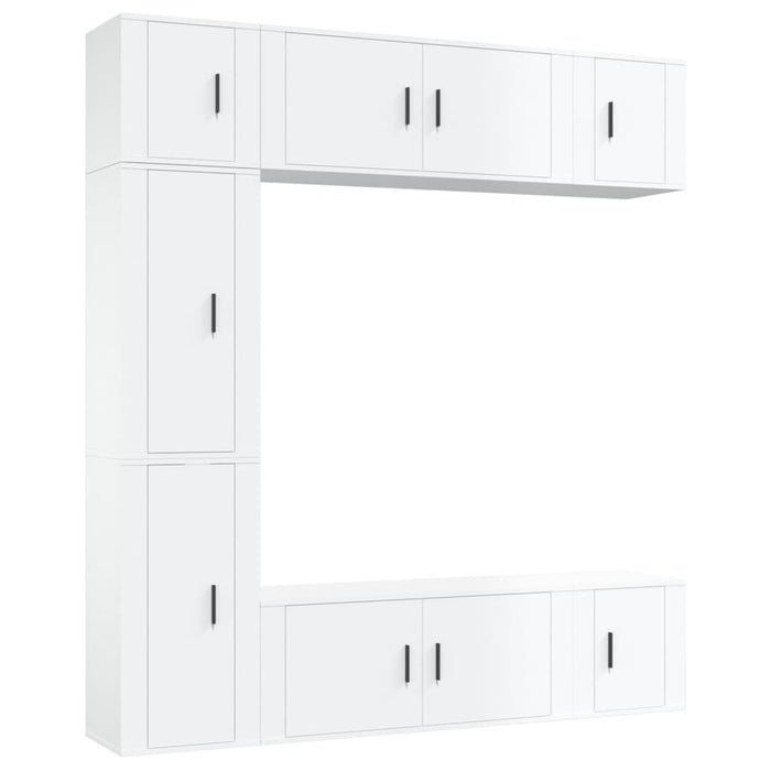 Set dulapuri TV, 7 piese, alb extralucios, lemn prelucrat WALTI