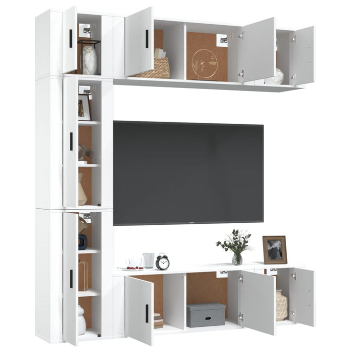 Set dulapuri TV, 7 piese, alb extralucios, lemn prelucrat WALTI