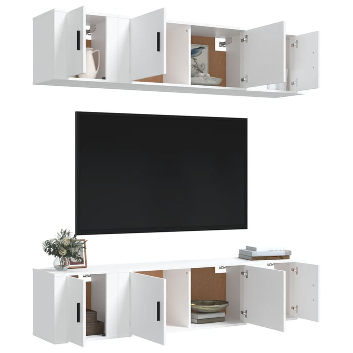 Set dulap TV, 6 piese, alb, lemn prelucrat - WALTI WALTI