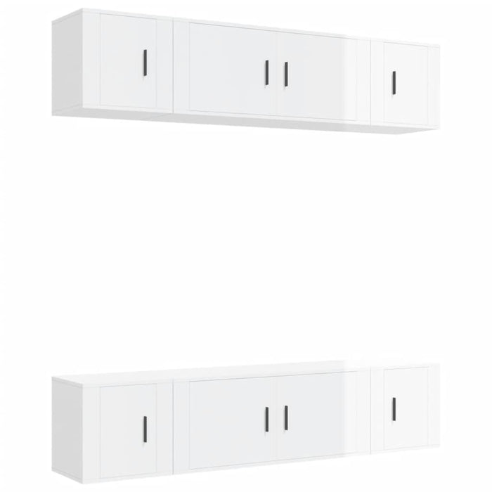 Set dulap TV, 6 piese, alb extralucios, lemn prelucrat WALTI