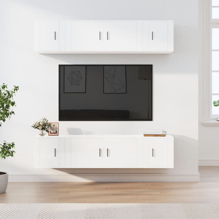 Set dulap TV, 6 piese, alb extralucios, lemn prelucrat WALTI
