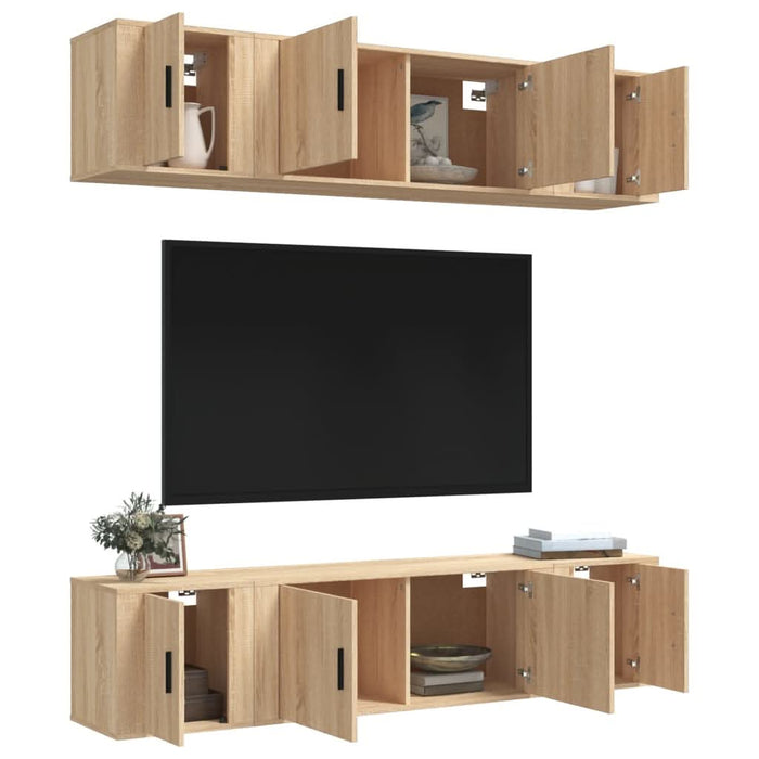 Set dulap TV, 6 piese, stejar sonoma, lemn prelucrat - WALTI WALTI