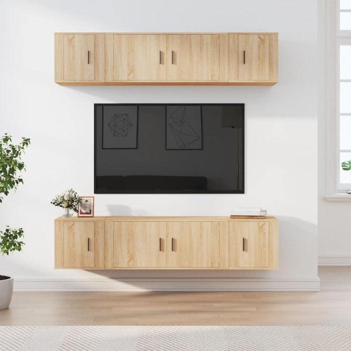 Set dulap TV, 6 piese, stejar sonoma, lemn prelucrat - WALTI WALTI