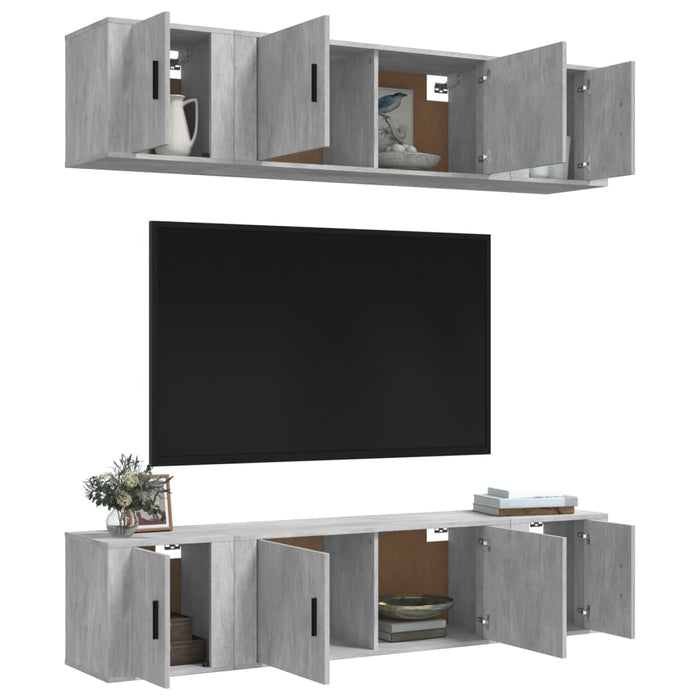 Set dulap TV, 6 piese, gri beton, lemn prelucrat - WALTI WALTI
