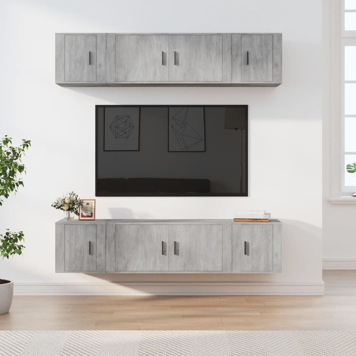 Set dulap TV, 6 piese, gri beton, lemn prelucrat - WALTI WALTI