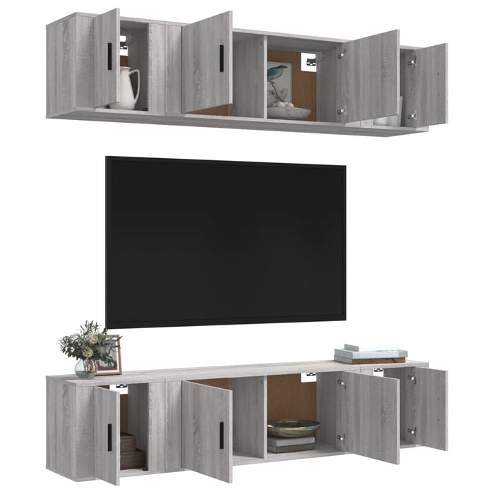 Set dulapuri TV, 6 piese, gri sonoma, lemn prelucrat - WALTI WALTI