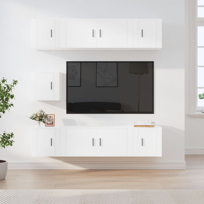 Set dulap TV, 7 piese, alb, lemn prelucrat - WALTI WALTI