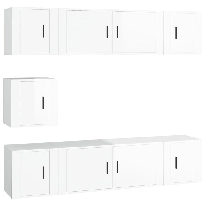Set dulapuri TV, 7 piese, alb extralucios, lemn prelucrat WALTI
