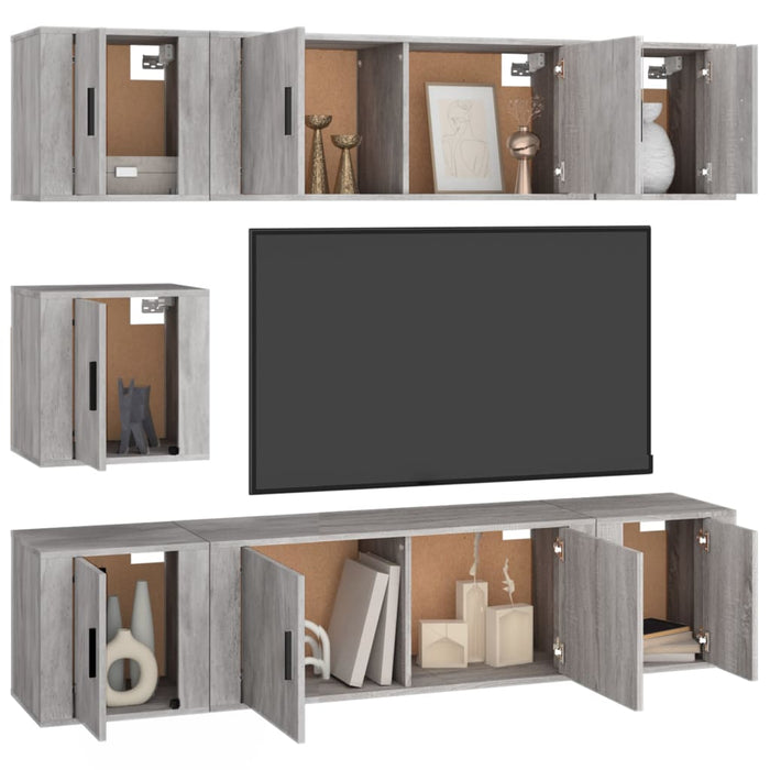 Set dulapuri TV, 7 piese, gri beton, lemn prelucrat - WALTI WALTI