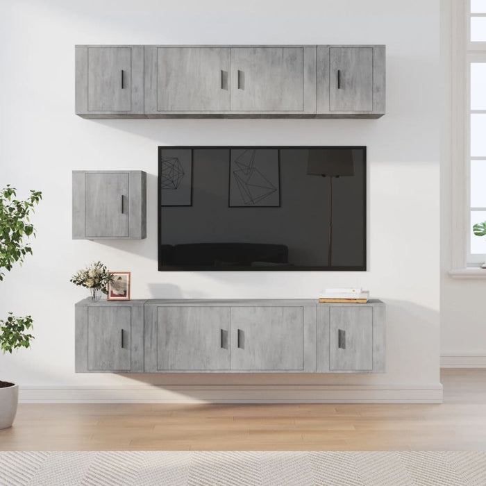 Set dulapuri TV, 7 piese, gri beton, lemn prelucrat - WALTI WALTI