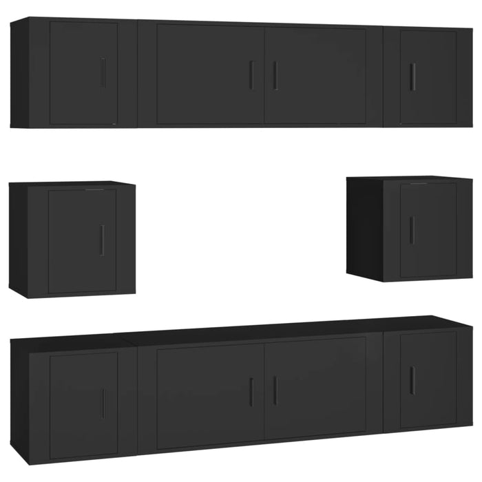 Set dulap TV, 8 piese, negru, lemn prelucrat WALTI
