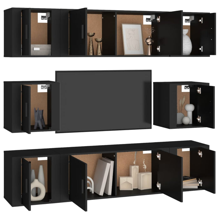 Set dulap TV, 8 piese, negru, lemn prelucrat WALTI