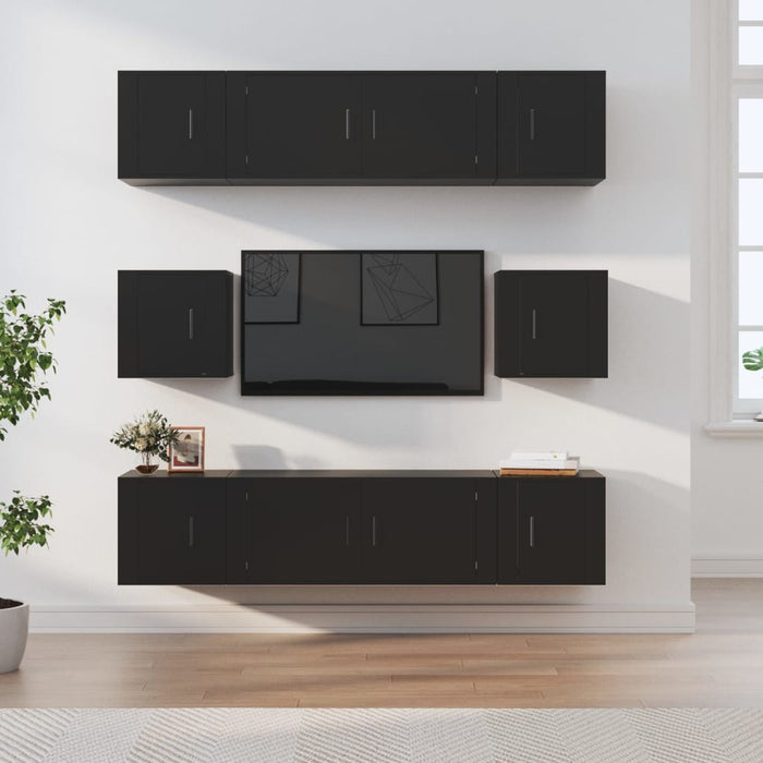 Set dulap TV, 8 piese, negru, lemn prelucrat WALTI