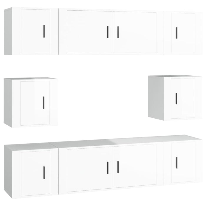 Set dulap TV, 8 piese, alb extralucios, lemn prelucrat WALTI