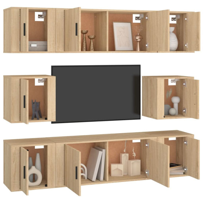 Set dulap TV, 8 piese, stejar sonoma, lemn prelucrat - WALTI WALTI