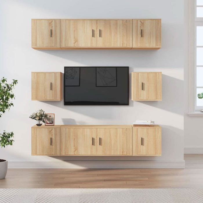 Set dulap TV, 8 piese, stejar sonoma, lemn prelucrat - WALTI WALTI