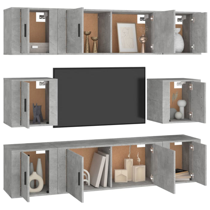 Set dulap TV, 8 piese, gri beton, lemn prelucrat - WALTI WALTI