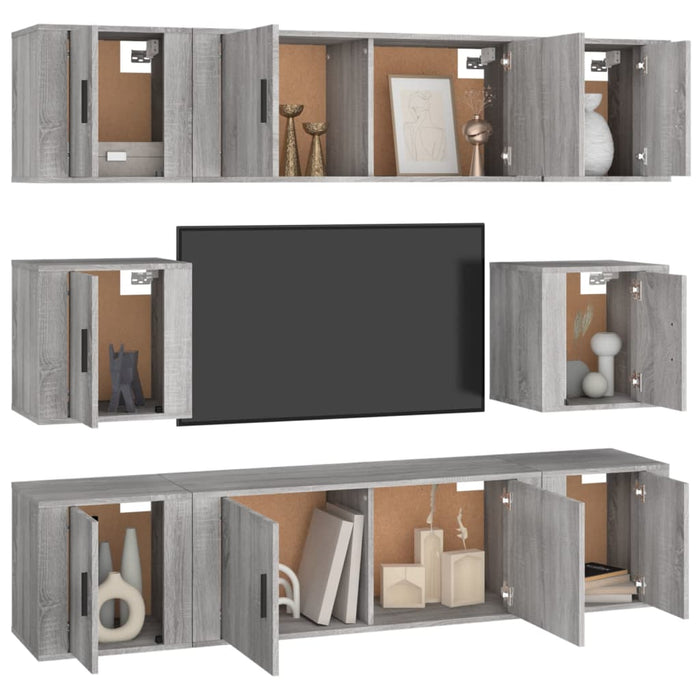 Set dulap TV, 8 piese, gri sonoma, lemn prelucrat - WALTI WALTI