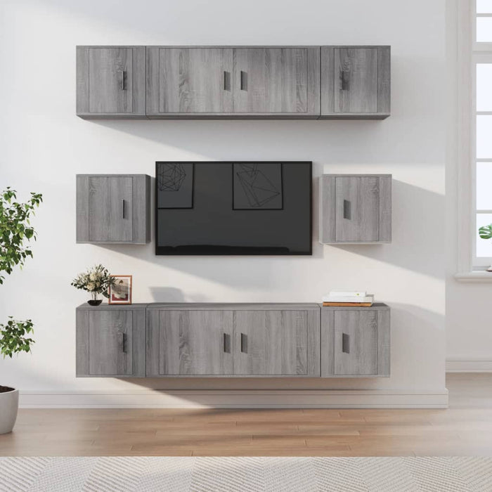 Set dulap TV, 8 piese, gri sonoma, lemn prelucrat - WALTI WALTI
