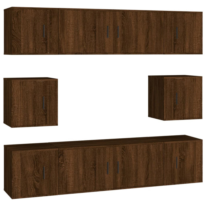 Set dulap TV, 8 piese, stejar maro, lemn prelucrat WALTI