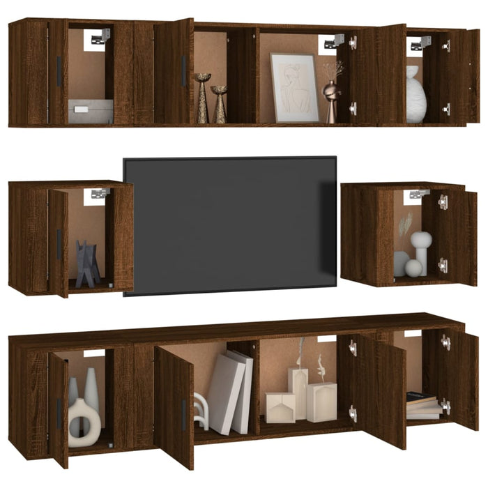 Set dulap TV, 8 piese, stejar maro, lemn prelucrat WALTI