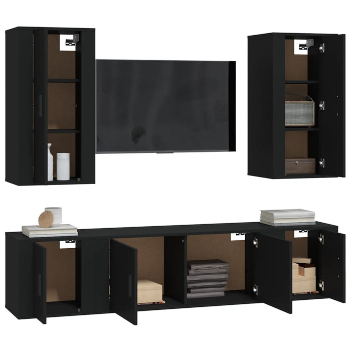 Set dulap TV,5 piese, negru, lemn prelucrat WALTI